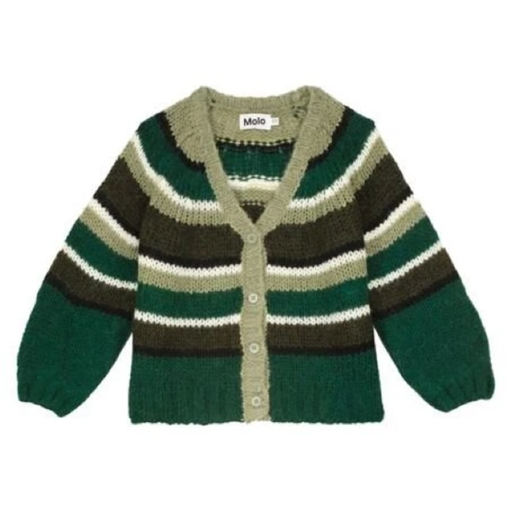Molo Striped Knit Cardigan in Teal, Olive & Black